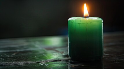 Canvas Print - Green candle, hope, darkness. Generative AI