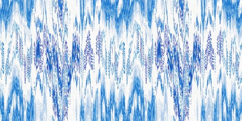 Wall Mural - Indigo ikat dye stripe marled seamless border. Asian style wavy distort weave print banner in modern blue white.