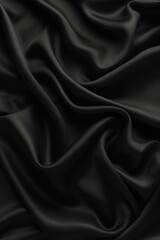 Aufkleber - Black fabric texture close-up. Folded nylon cloth with intricate folds and smooth surface. Gray background contrasts with dark fabric. Textured material suitable for design, fashion, or interior use.
