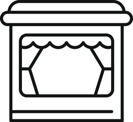 Poster - simple black line drawing of puppet theater stage with closed curtains, waiting for performance to s