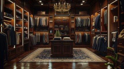 Aufkleber - A walk-in closet with a chandelier, ideal for showcasing jewelry or accessories