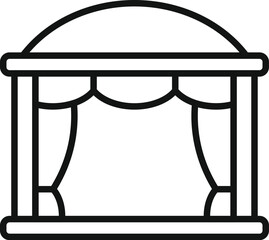 Poster - line drawing of a theater stage with curtains opening for the show