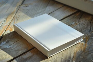 Aufkleber - A white book sitting on a wooden table, possibly for reading or display