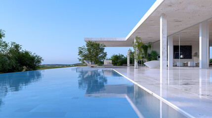 Modern villa featuring clean lines and an infinity pool.