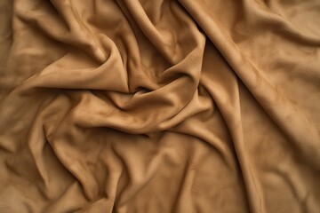 Aufkleber - Brown suede fabric texture, crumpled, folded, on light gray background. Close-up view of natural material with intricate pattern. Soft, smooth surface, ideal for design, fashion, or interior projects.