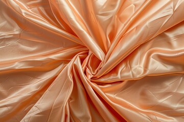 Aufkleber - Soft orange Taffeta fabric texture with intricate patterns. Close-up view of folded cloth with blurred background. Ideal for fashion design, textile industry, and interior decoration projects.
