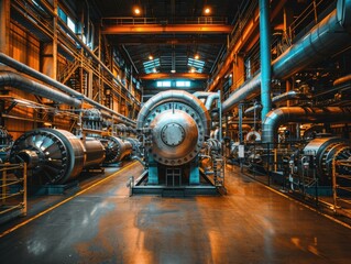 Poster - Large industrial machines in a factory. AI.