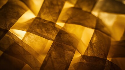Poster - Close-up of a geometric, folded, translucent, illuminated lampshade. AI.