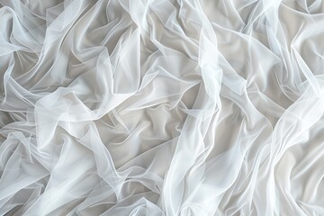 Aufkleber - White fabric texture with curled pattern. Close-up shot of lace or chiffon material with diagonal direction. Blurred background highlights intricate details.