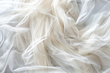 Aufkleber - Crumpled white fabric with subtle gray border. Close-up view of textured surface. Intimate atmosphere created by blurred background. Fabric texture suitable for wedding decorations or fashion design.