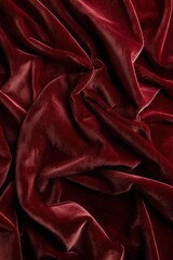 Aufkleber - Red velvet fabric texture close-up. Crumpled fabric adds texture to scene. Neutral beige background highlights vibrant red color. Fabric part of larger composition or setting.