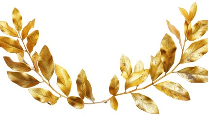 Poster - A decorative gold leaf wreath placed on a clean white background, suitable for use in designs and compositions where elegance and luxury are desired