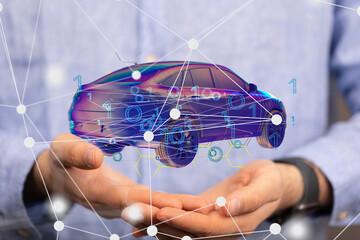 Poster - Autonomous car with HUD graphic of Navigation system driving