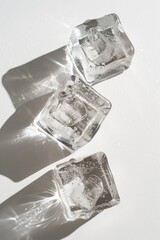 Poster - Three clear ice cubes sit atop a clean white surface