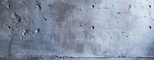 Wall Mural - Wide concrete empty grungy wall background showing a weathered rough surface with holes