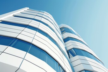 Wall Mural - modern office building exterior reaching for a bright blue sky