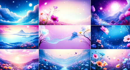 Wall Mural - Fantasy Flower Fields Collage