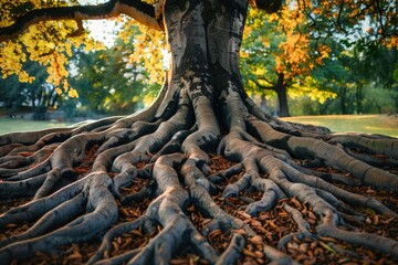 Poster - Large tree roots growing in a public park