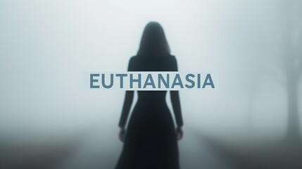 Leinwandbilder - Poster with silhouette of person walking into the foggy forest with text: 