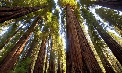 Wall Mural - Towering redwood trees in an ancient forest, with a sense of grandeur and age.