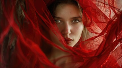 Aufkleber - A woman wearing a red veil that covers her face is the main subject of this image