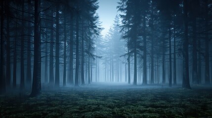 Poster - A forest at night with trees and a moon in the sky