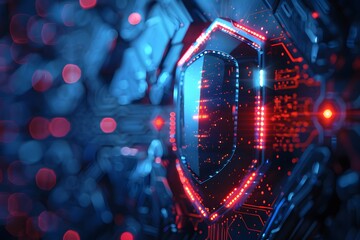 Poster - Futuristic Cybersecurity Shield with Digital Circuitry