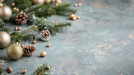 Poster - A Christmas tree with gold and silver ornaments and pine cones