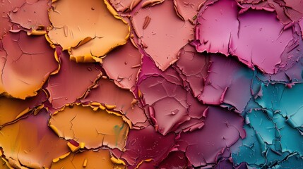 Aufkleber - A colorful, abstract painting with a lot of texture and layers. The colors are bright and bold, and the brushstrokes are visible, giving the painting a sense of movement and energy