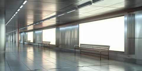 Aufkleber - Modern subway station corridor with empty billboard banner mockup