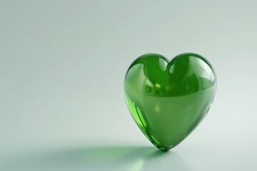 Poster - A small green heart-shaped object sits on a white surface, great for use in designs and illustrations