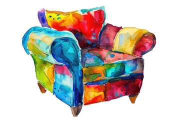 Poster - A watercolor illustration of a vibrant and playful chair