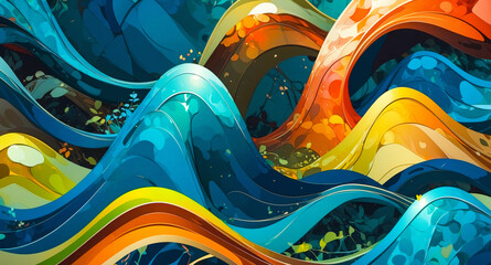 Poster - Abstract Wavy Shapes with a Summery Color Palette