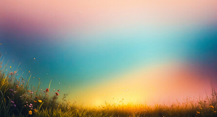 Poster - Colorful Sunset Over Field Of Grass