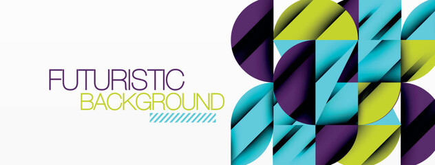 Poster - Circle, square and flower petal geometric background. Round shapes composition for wallpaper, banner, background or landing
