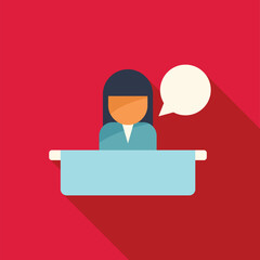 Poster - businesswoman is speaking at conference with empty banner for your text
