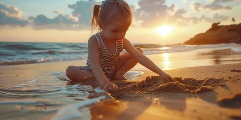 Canvas Print - Beachside child playing with sand