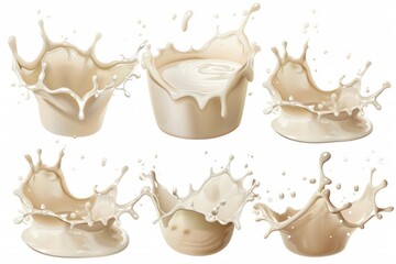 Poster - Fresh milk splashing on surface with various shapes and patterns