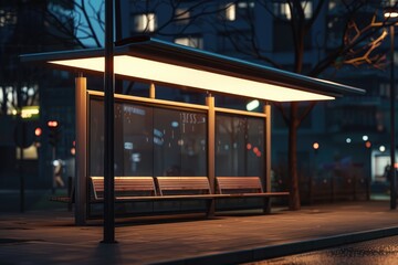 Aufkleber - A bus stop with a bench under the stars and city lights