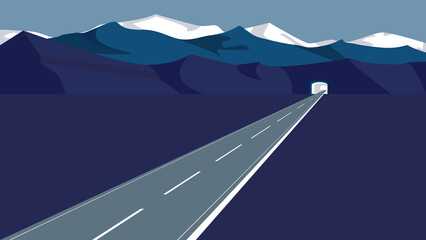 Wall Mural - Goal achievement hope concept. Road leading to tunnel in the mountains