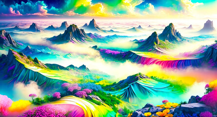 Poster - Dreamy Mountain Landscape with Vivid Colors