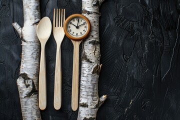 Poster - Image of two forks and a clock on a table, possibly used for still life photography or as a prop in a setting