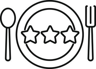 Poster - Line art icon of a plate with three stars rating, symbolizing excellent restaurant service