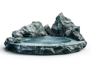 Aufkleber - A natural rock formation with a small pool of water surrounded by lush greenery, perfect for scenic photography or travel inspiration