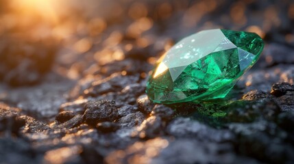 Wall Mural - Emerald gemstone , close up raw material mineral gemstone, idea for gemology and spiritual theme concept,