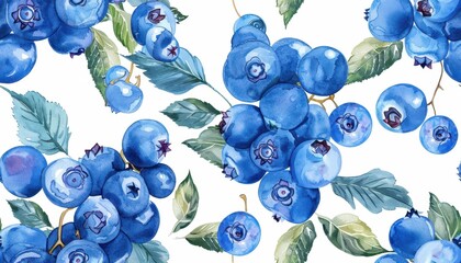 Poster - a bunch of blueberries with leaves on a white background