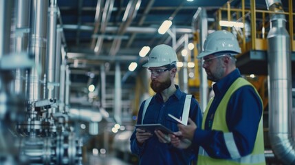 Poster - Two men in safety gear are looking at a tablet
