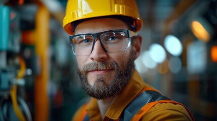 Wall Mural - Portrait of a worker with a hard hat and safety glasses