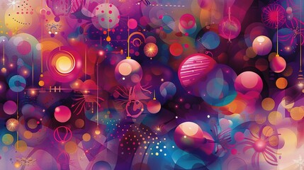 Poster - Abstract Festive Background With Hanging Ornaments and Blurry Lights