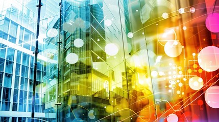 Poster - Colorful Abstract Image of City Buildings With Overlaid Technology Design